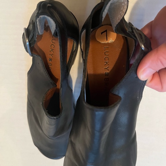 Lucky Brand peep toe booties boots black leather low heel size 37 - Picture 8 of 12
